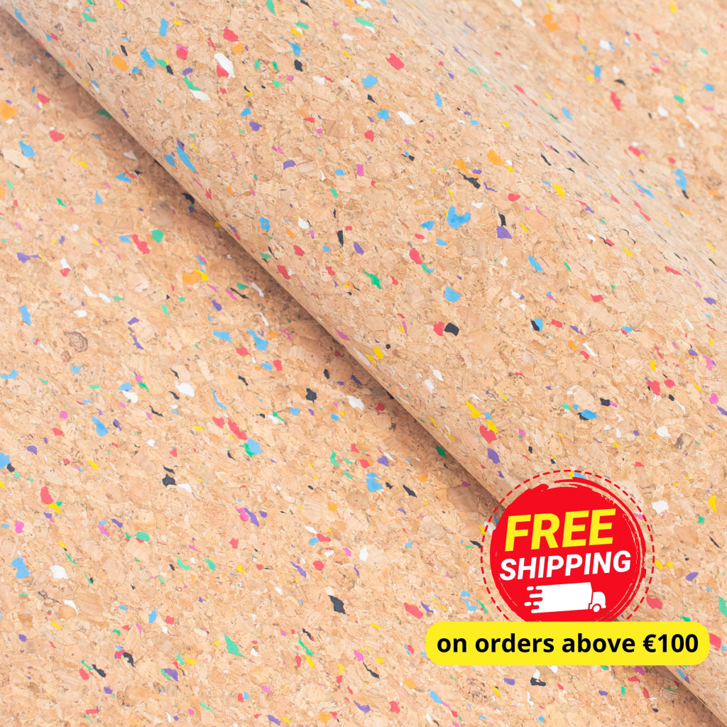 Rainbow Multi Color Natural Cork fabric COF-338-A