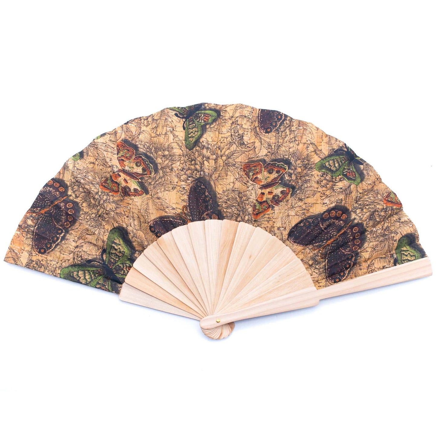 Cork Antique Wooden Folding Hand Fan with Box L-863