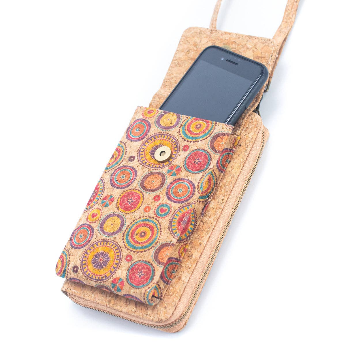 Natural Cork Crossbody Zipper Wallet with Phone BAG-2239