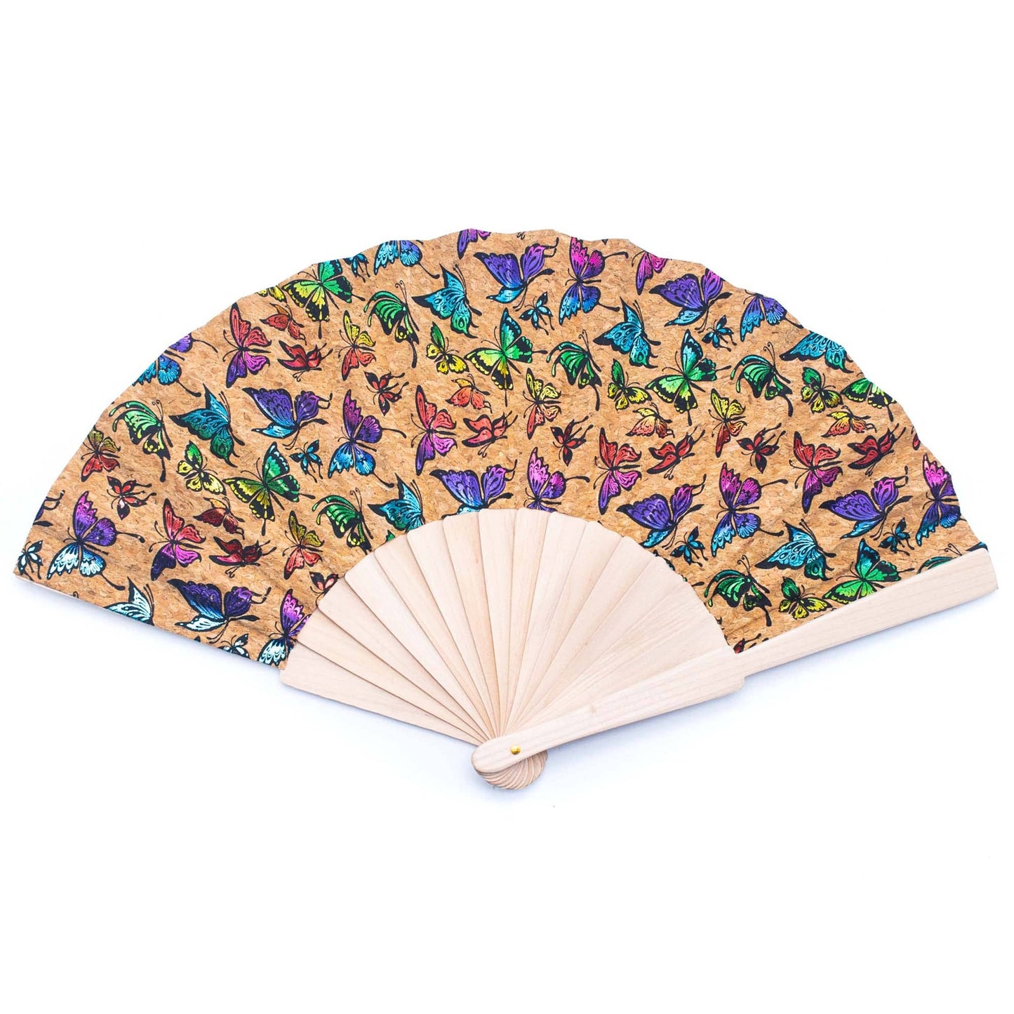 Cork Antique Wooden Folding Hand Fan with Box L-863