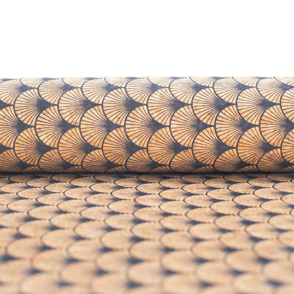 Black fan leaf patterned Cork Fabric COF-415-A