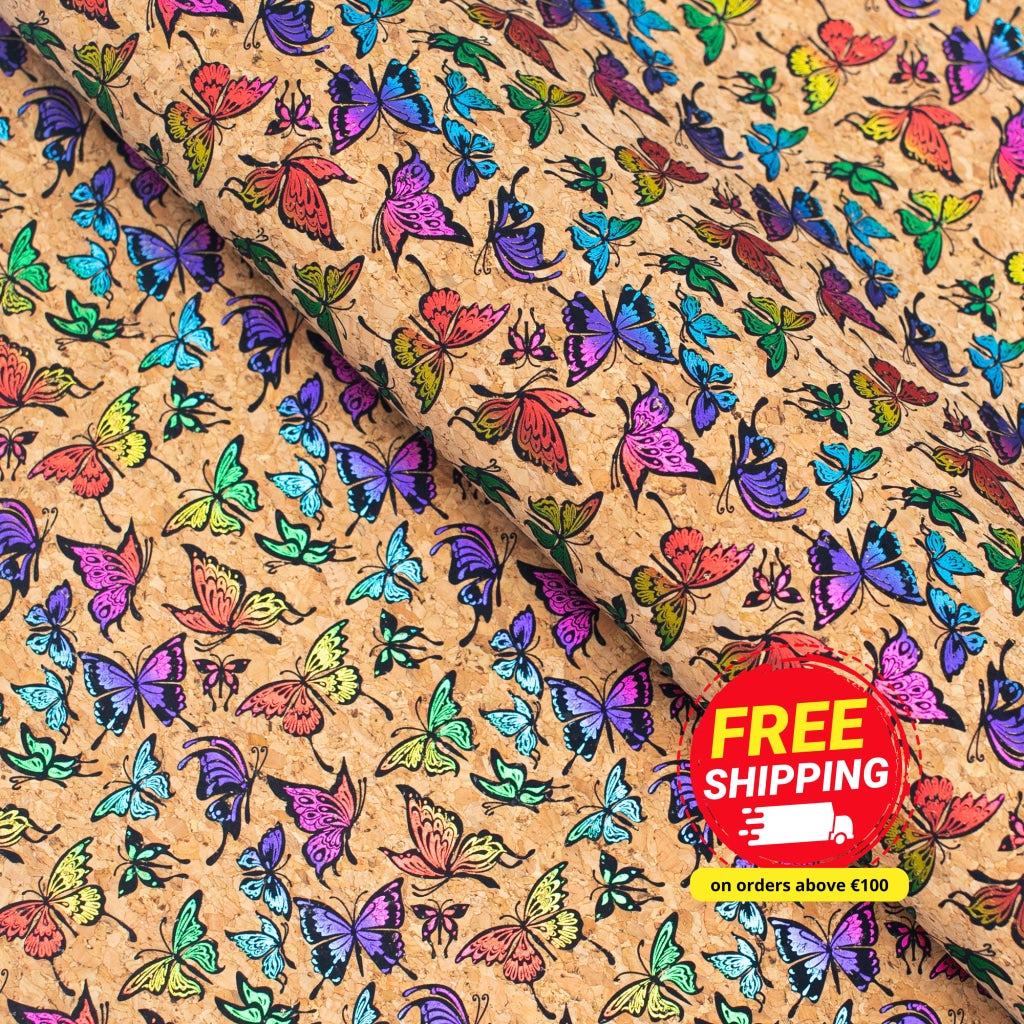 Colorful Sparkling Butterfly Pattern Cork Fabric COF-287-A