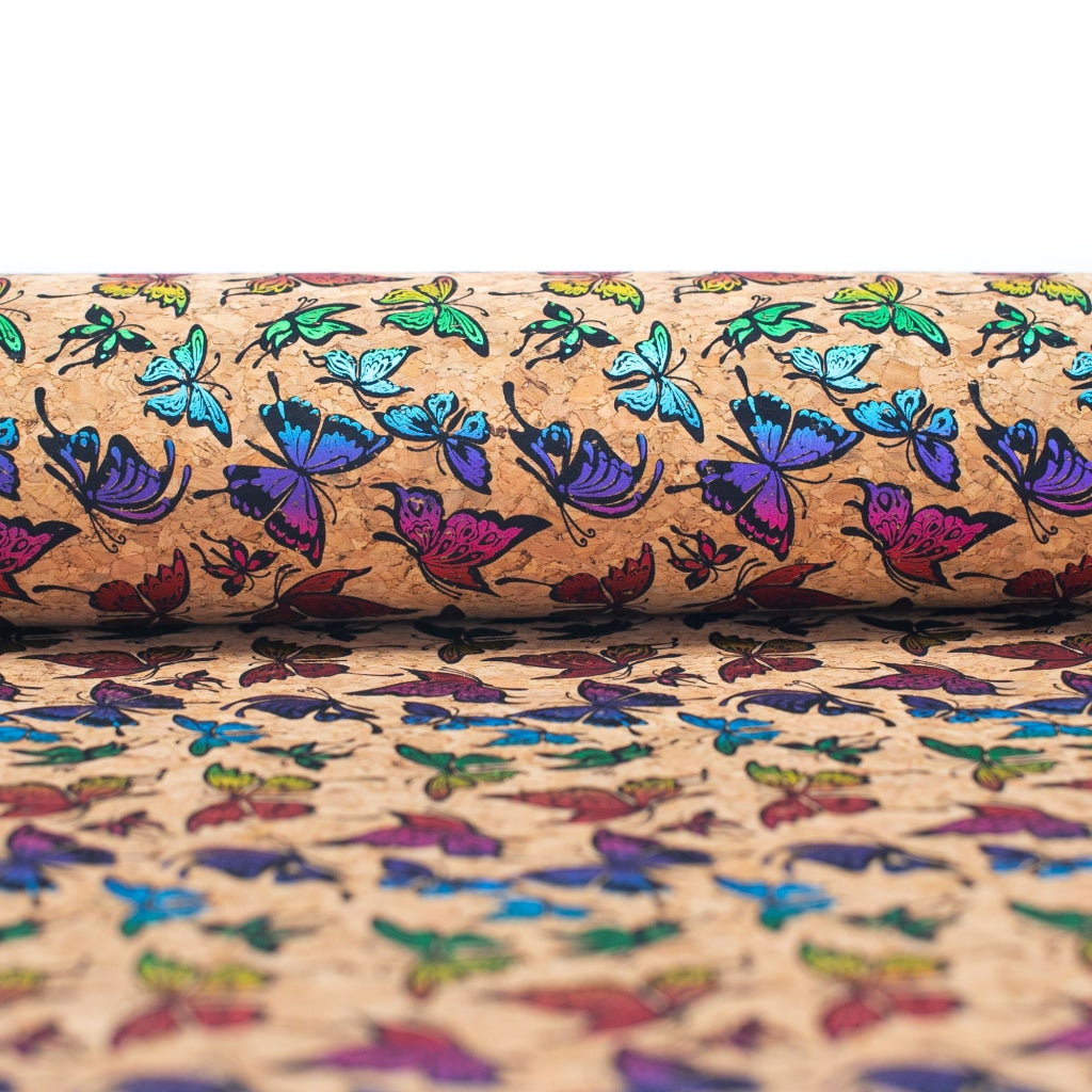 Colorful Sparkling Butterfly Pattern Cork Fabric COF-287-A