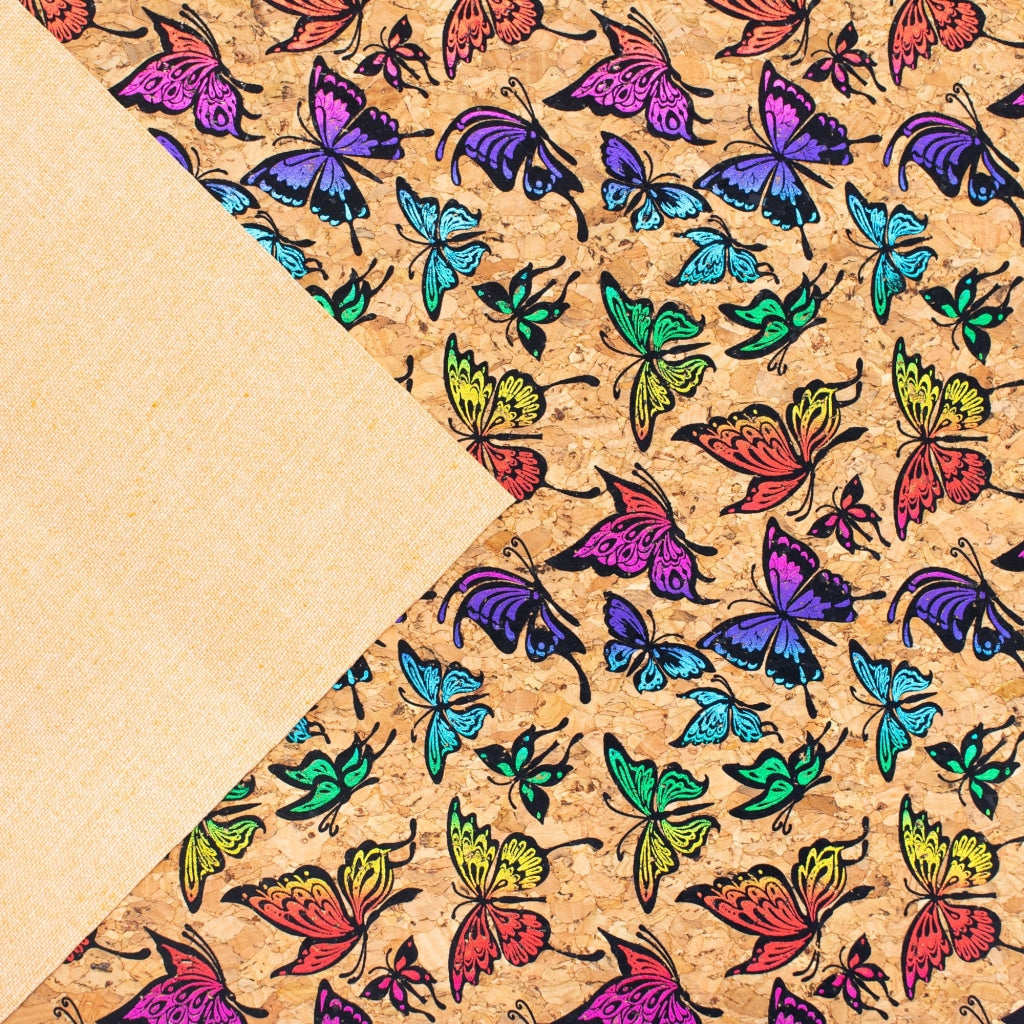 Colorful Sparkling Butterfly Pattern Cork Fabric COF-287-A