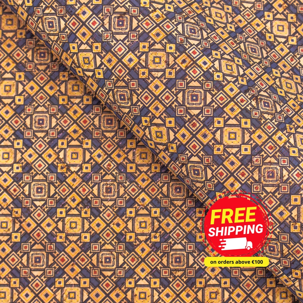 Cork fabric portuguese ceramic tile mosaic pattern COF-299