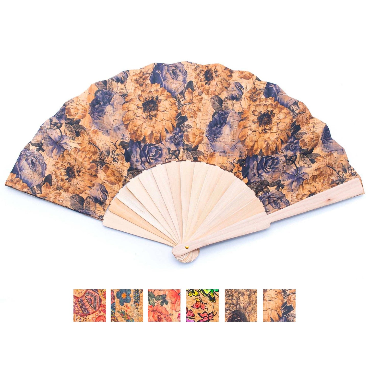Cork Antique Wooden Folding Hand Fan with Box L-863