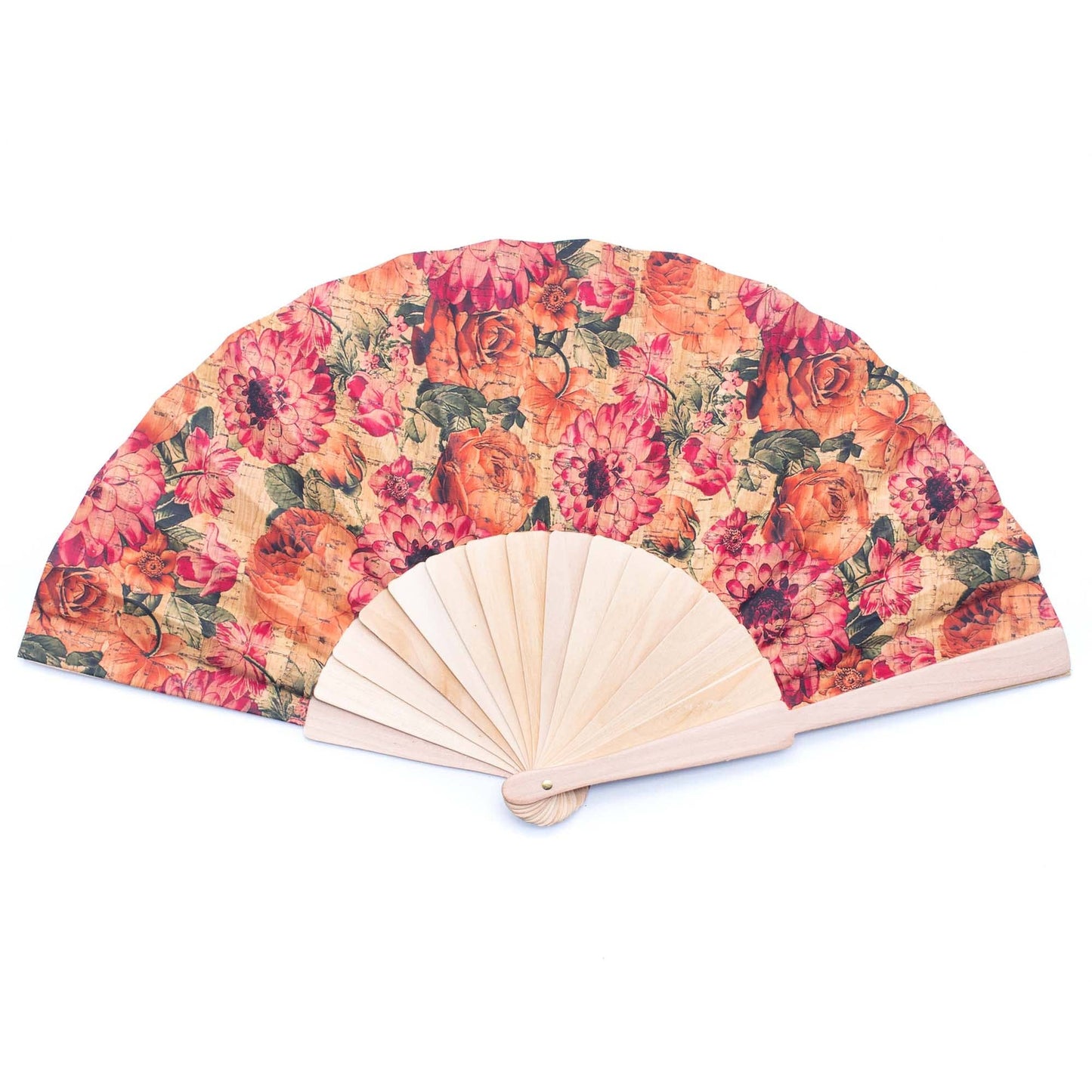 Cork Antique Wooden Folding Hand Fan with Box L-863