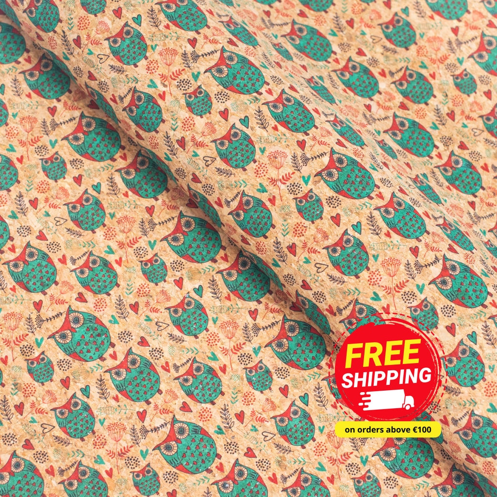Owl pattern Cork Fabric COF-258-A