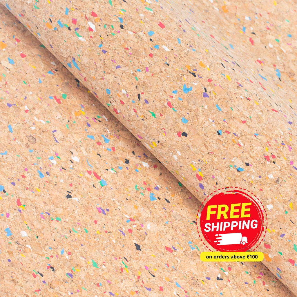 Rainbow Multi Color Natural Cork fabric COF-338-A