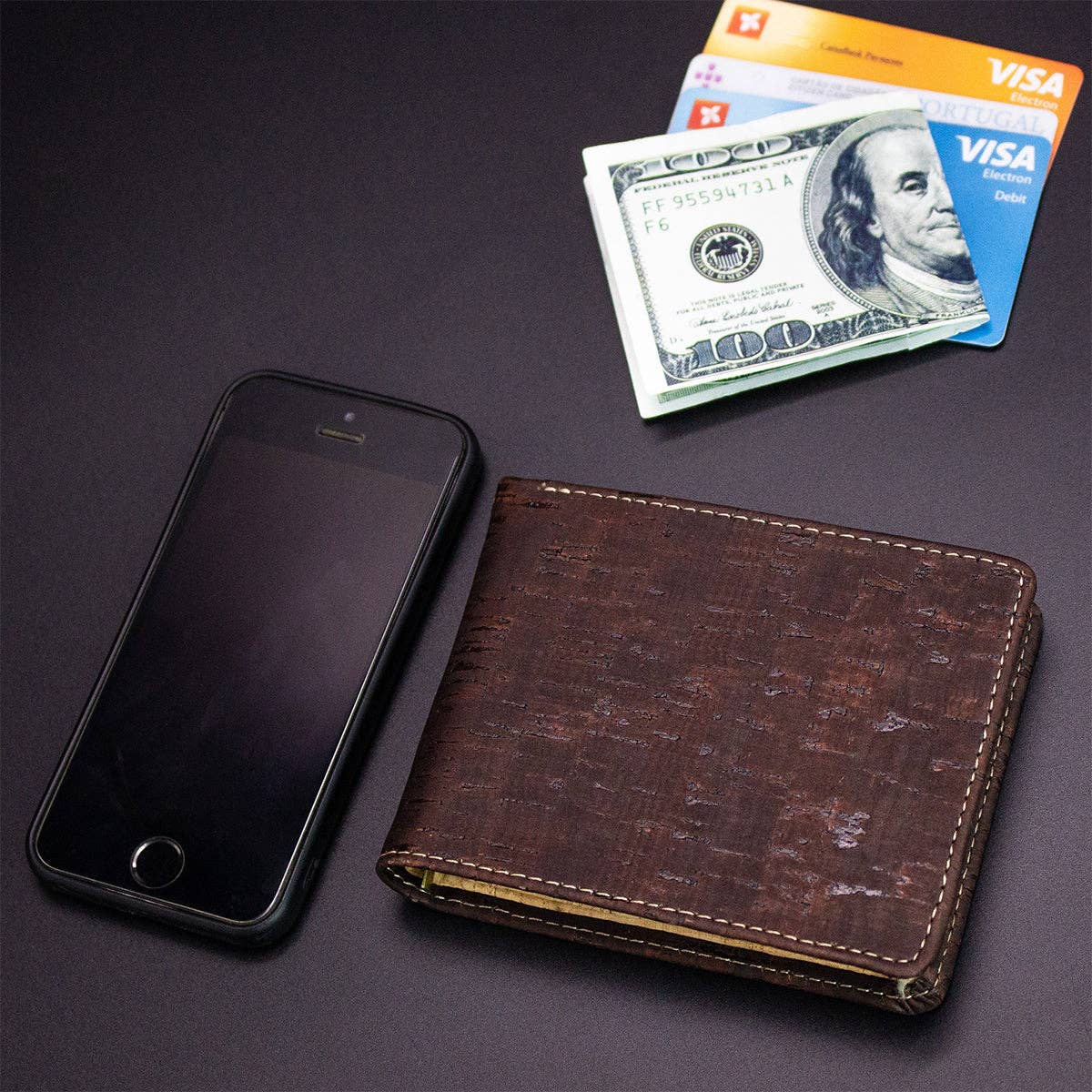 Men's multifunctional cork wallet in classic black and brown with convenient coin pocket (BAG-2006)