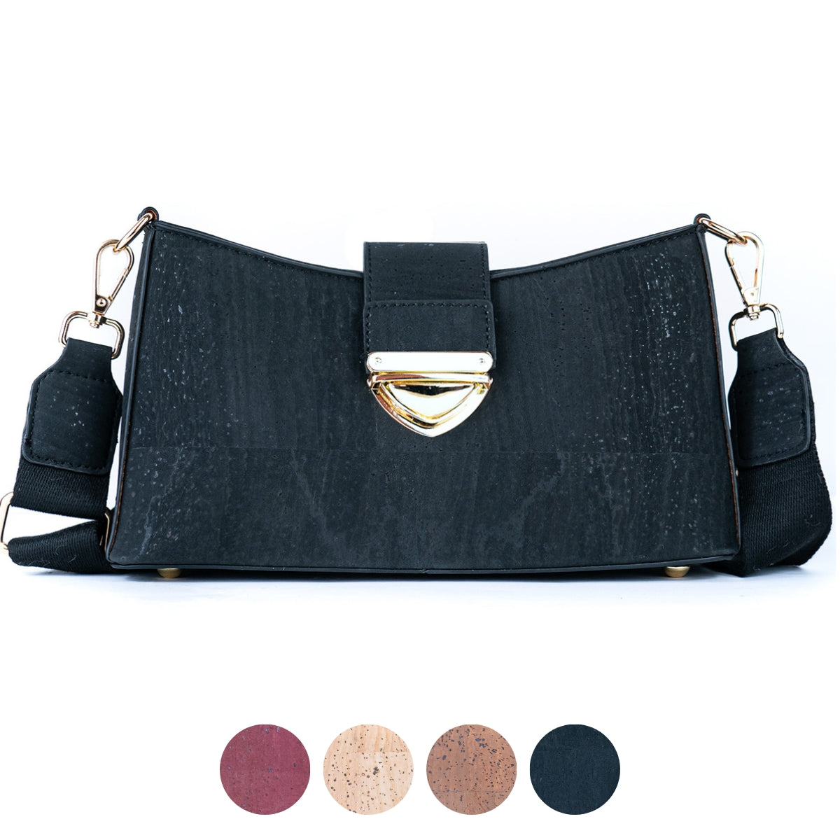 Chic Cork Crossbody Bag with Gold Clasp and Cotton Strap for Women BAG-2320