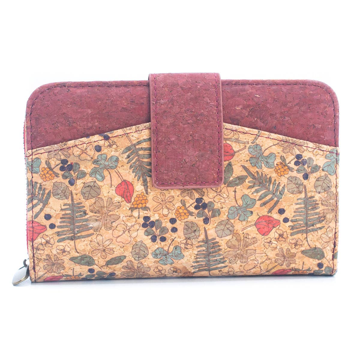 Cork Women's Rose&Plant Card Holder Mini-Flap Printed Wallet –BAG-2245