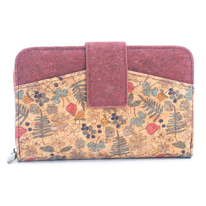Cork Women's Rose&Plant Card Holder Mini-Flap Printed Wallet –BAG-2245