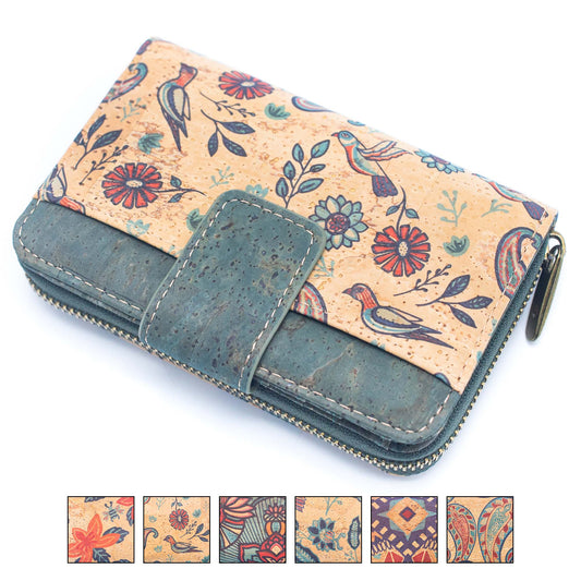 Turquoise Color Ladies Pattern Cork Wallet BAG-2088
