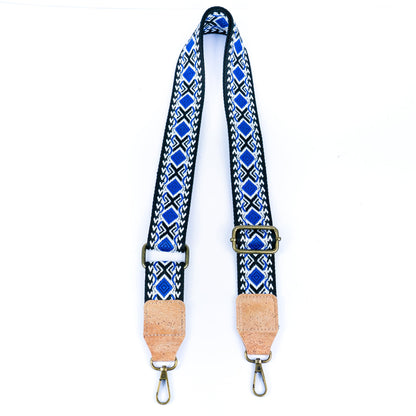 Bohemian Cork-Enhanced Striped Webbing Strap with Antique Bronze Hardware L-1067