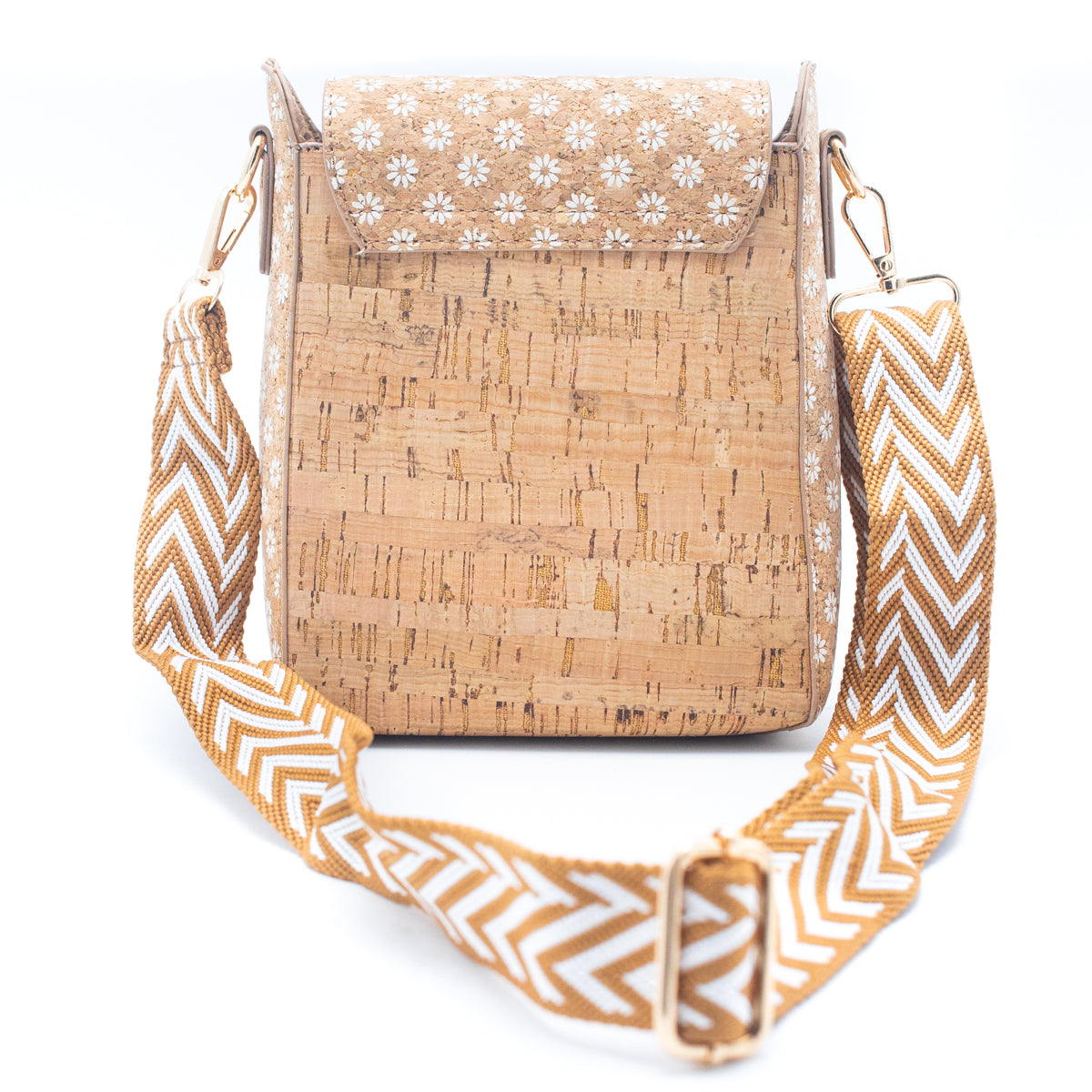 Natural Cork White Daisy Pattern Woven Shoulder Strap Ladies Crossbody Bag BAGD-276A