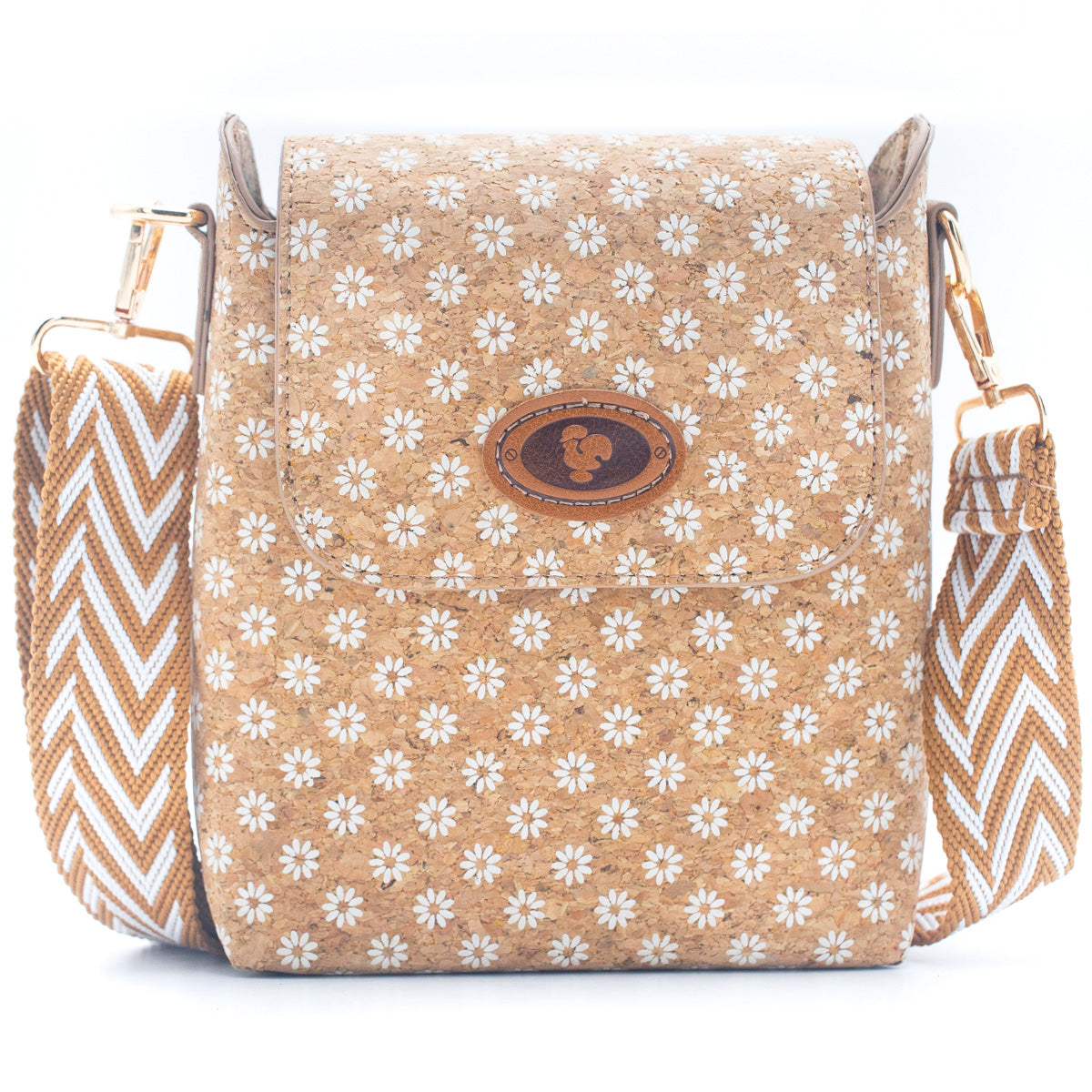 Natural Cork White Daisy Pattern Woven Shoulder Strap Ladies Crossbody Bag BAGD-276A