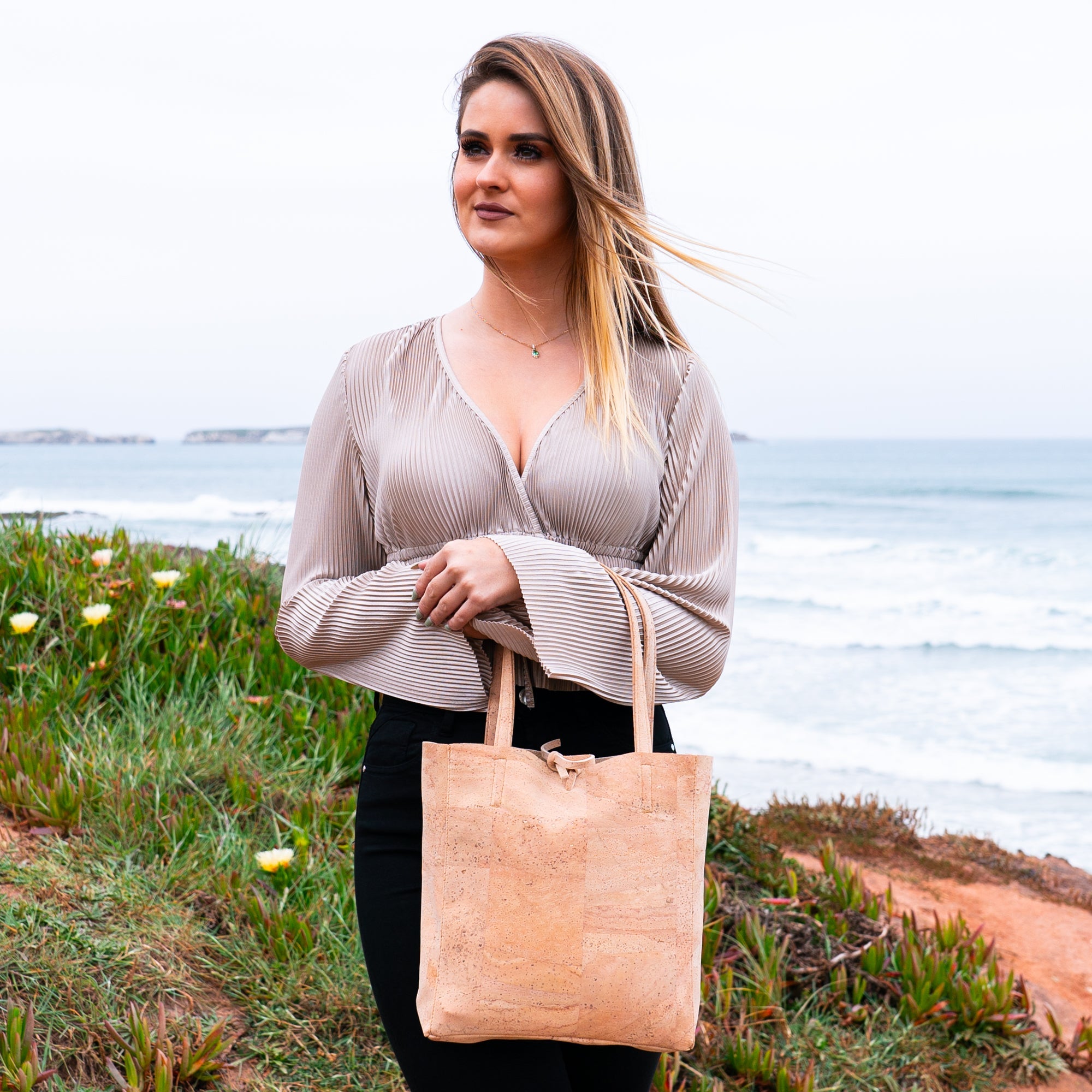 Natural Cork Minimalist Style Ladies' Tote Bag BAGP-250