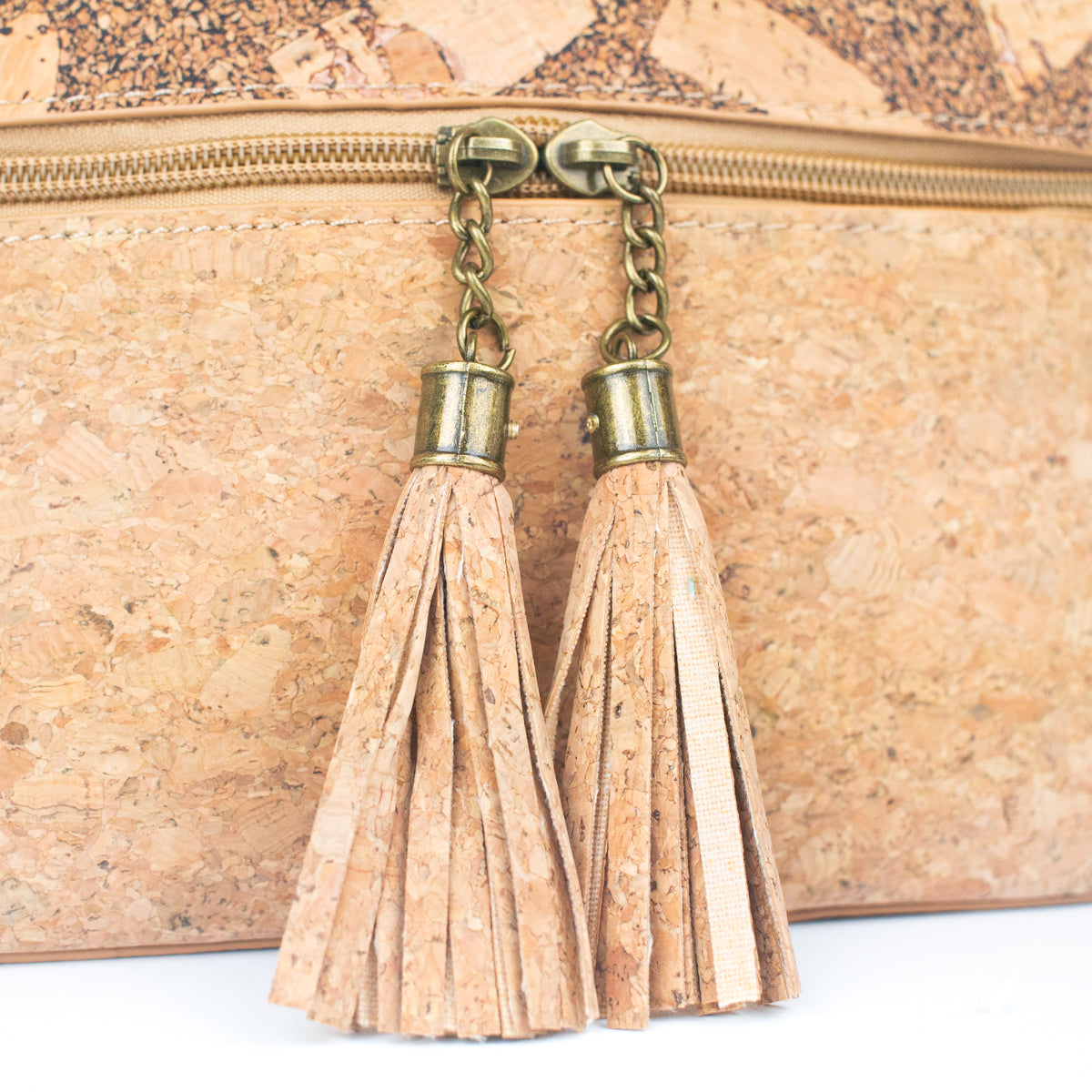 Tassel Zip Pocket Women's Natural Cork Crossbody Bag BAG-2291