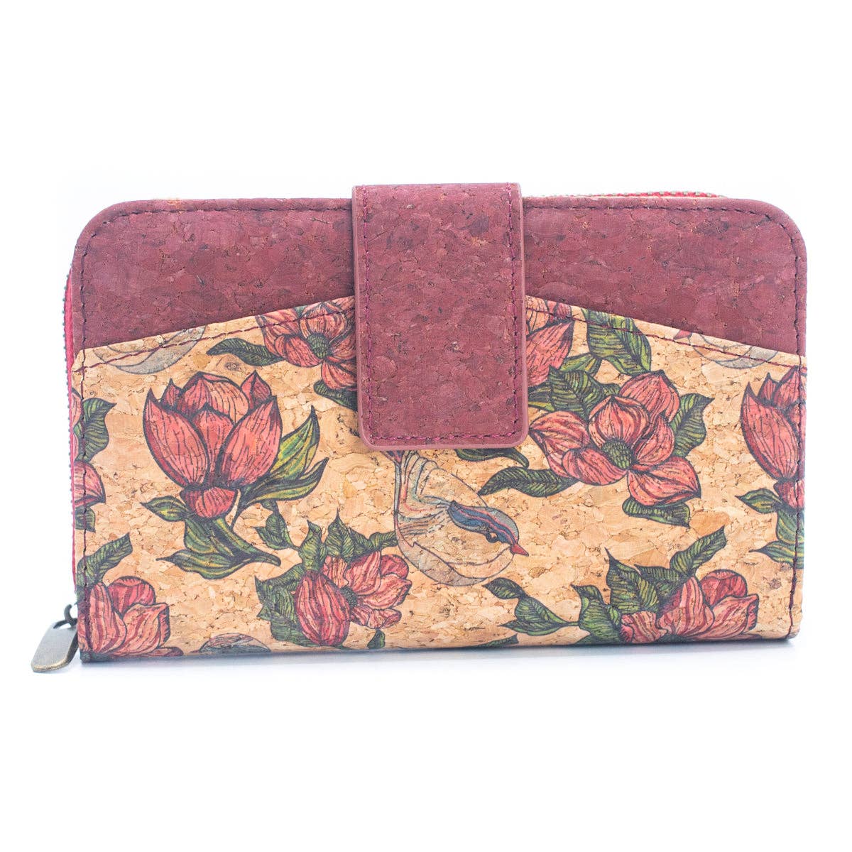 Cork Women's Rose&Plant Card Holder Mini-Flap Printed Wallet –BAG-2245