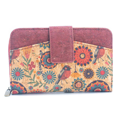 Cork Women's Rose&Plant Card Holder Mini-Flap Printed Wallet –BAG-2245