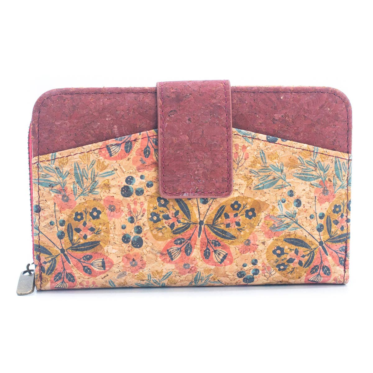 Cork Women's Rose&Plant Card Holder Mini-Flap Printed Wallet –BAG-2245