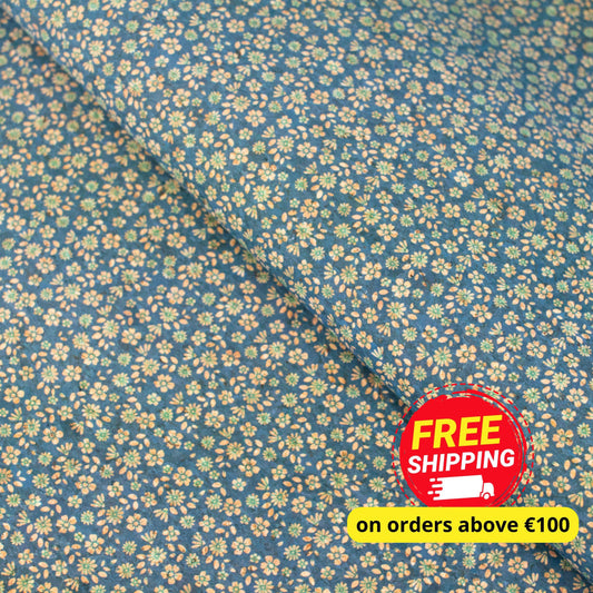 Delicate Floral Sprinkle on Teal Cork Fabric Design COF-488