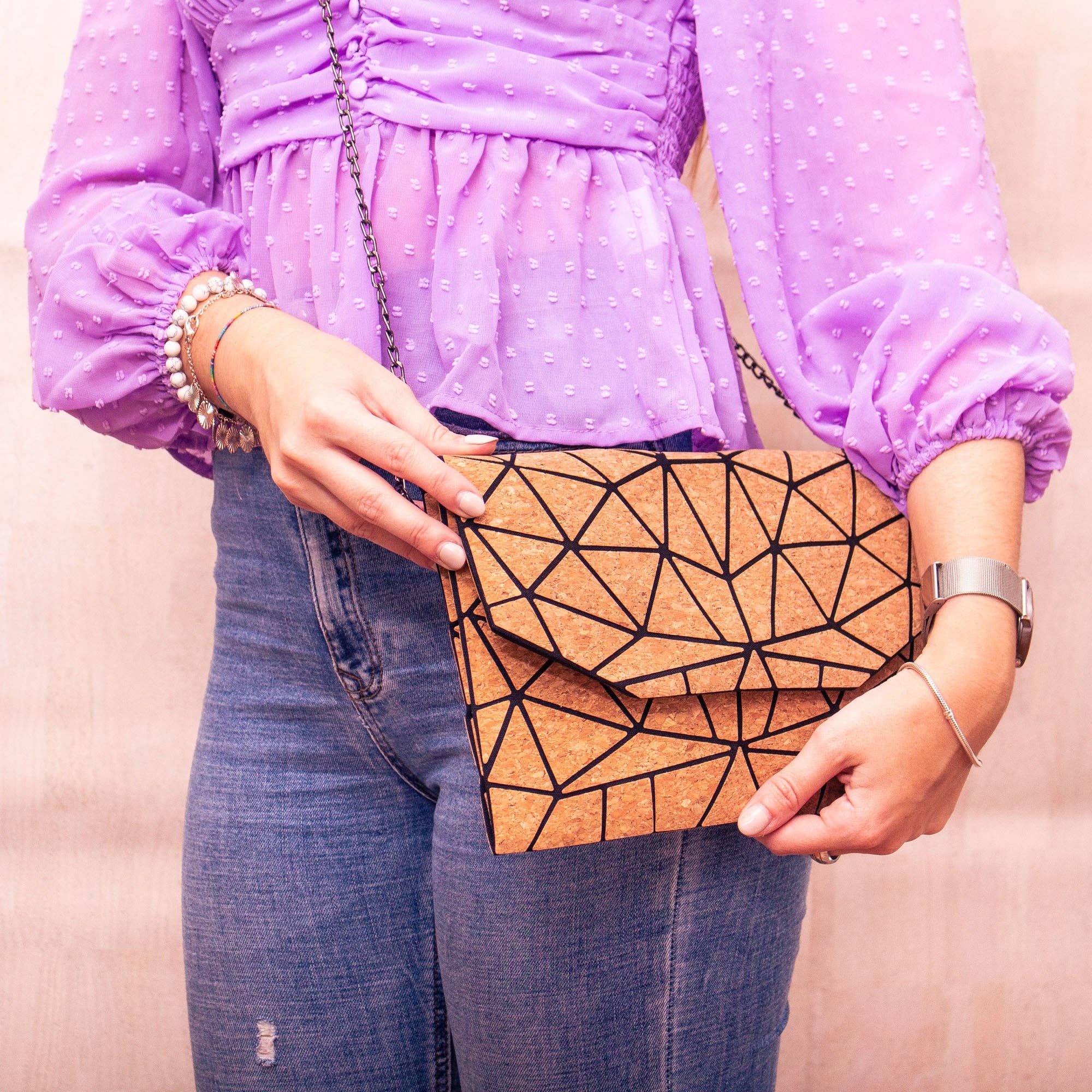 Cork Geometric Chain Crossbody cork Bag  BAG-2069