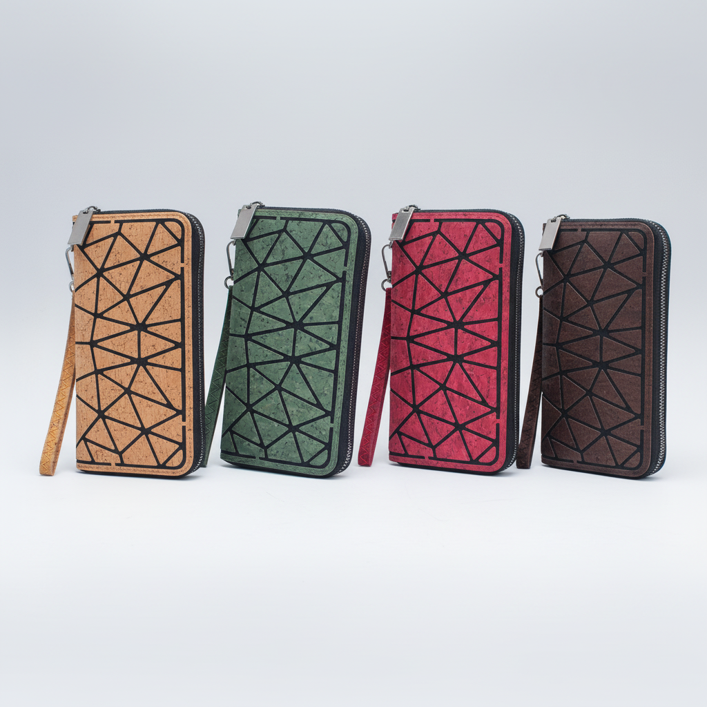 Multiple colour Geometric Cork Zipper Wallet BAG-2024
