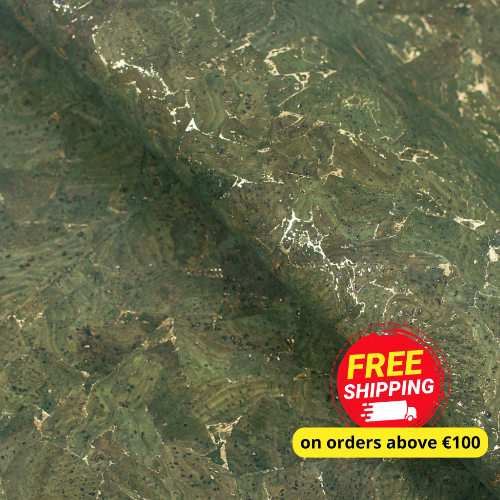 Green and Gold Verdant Terrain Cork Fabric COF-494