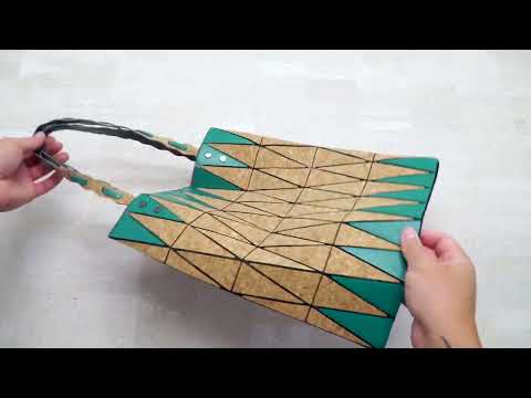 Pink black and lake blue Natural Cork Geometric Shopping Tote BAG-2211