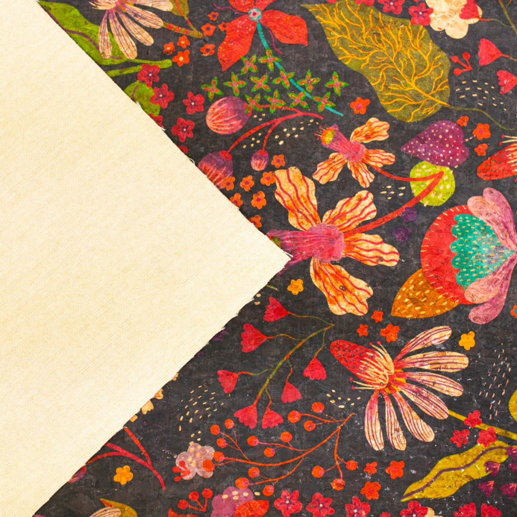 Natural Cork Fabric with Colorful Flowers Pattern COF-478