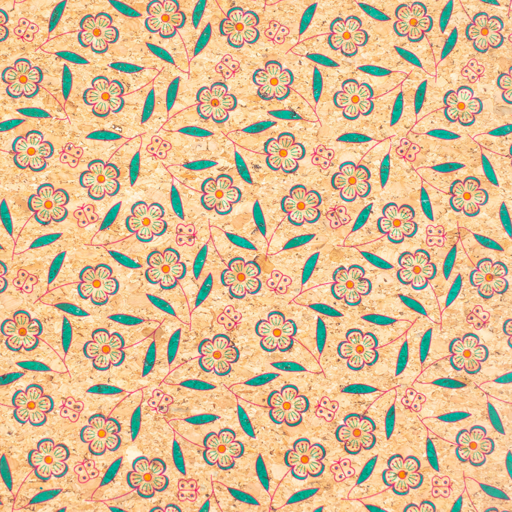Natural Cork Fabric with Flowers Patterns COF-355-A
