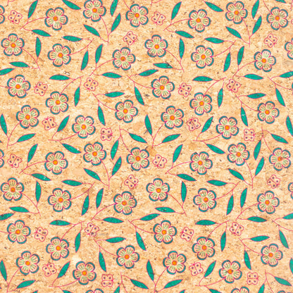 Natural Cork Fabric with Flowers Patterns COF-355-A