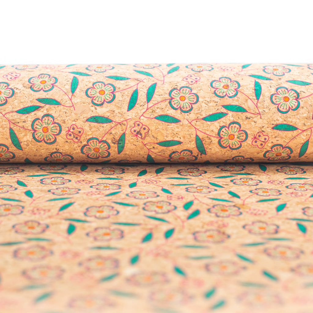 Natural Cork Fabric with Flowers Patterns COF-355-A