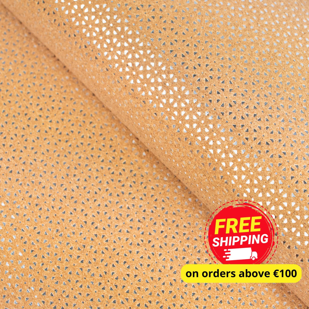 Natural Cork Fabric with Laser Cutout Effect and Silver Backing COF-466