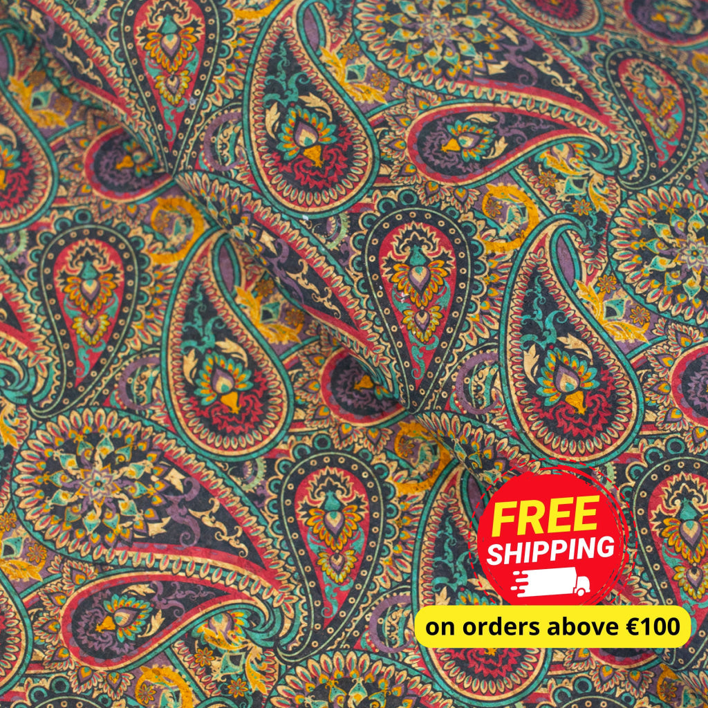 Paisley Pattern Printed Natural Cork Fabric COF-473