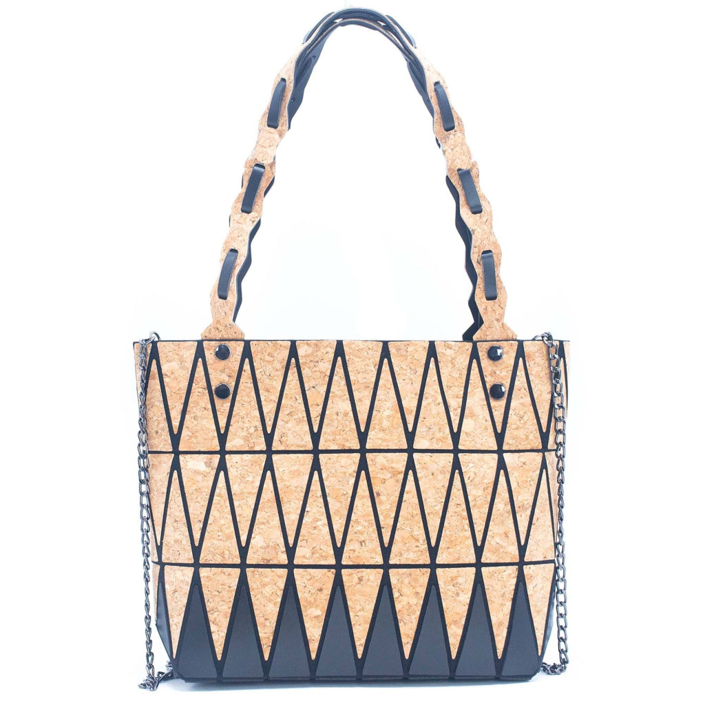 Pink black and lake blue Natural Cork Geometric handbags BAG-2212