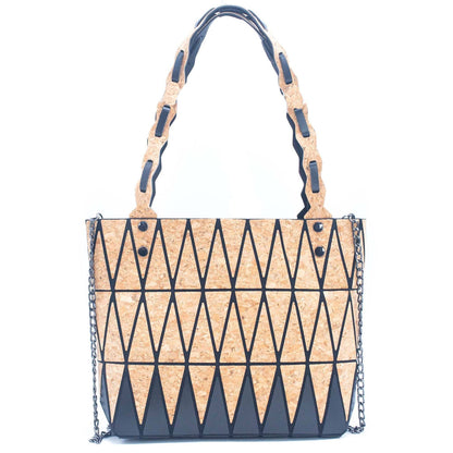 Pink black and lake blue Natural Cork Geometric handbags BAG-2212