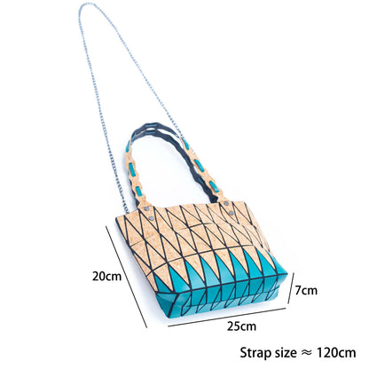 Pink black and lake blue Natural Cork Geometric handbags BAG-2212