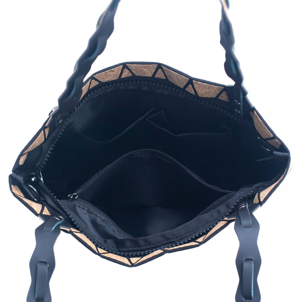 Pink black and lake blue Natural Cork Geometric handbags BAG-2212