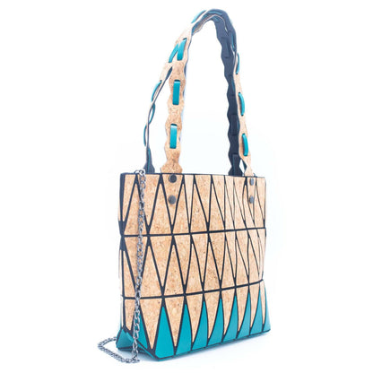 Pink black and lake blue Natural Cork Geometric handbags BAG-2212