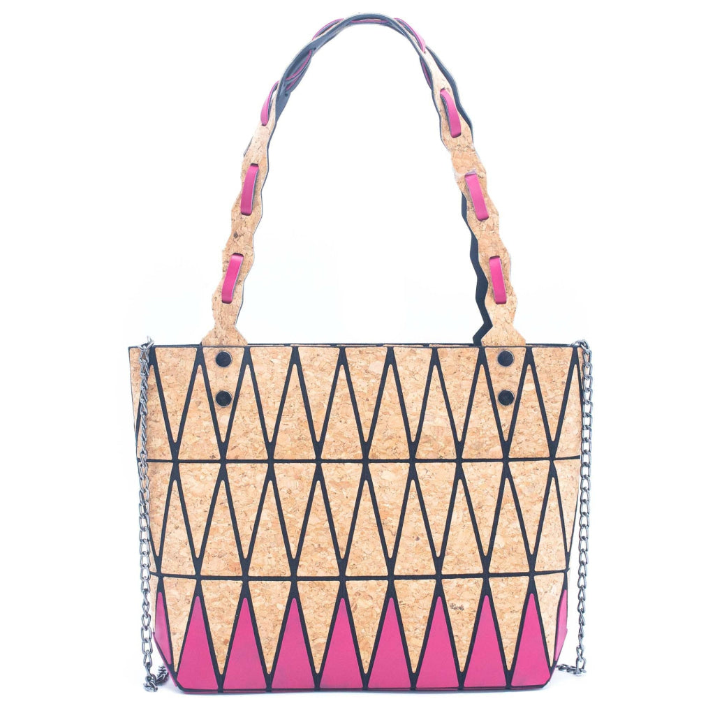 Pink black and lake blue Natural Cork Geometric handbags BAG-2212