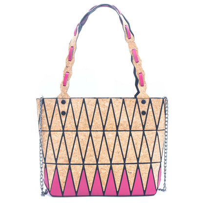 Pink black and lake blue Natural Cork Geometric handbags BAG-2212