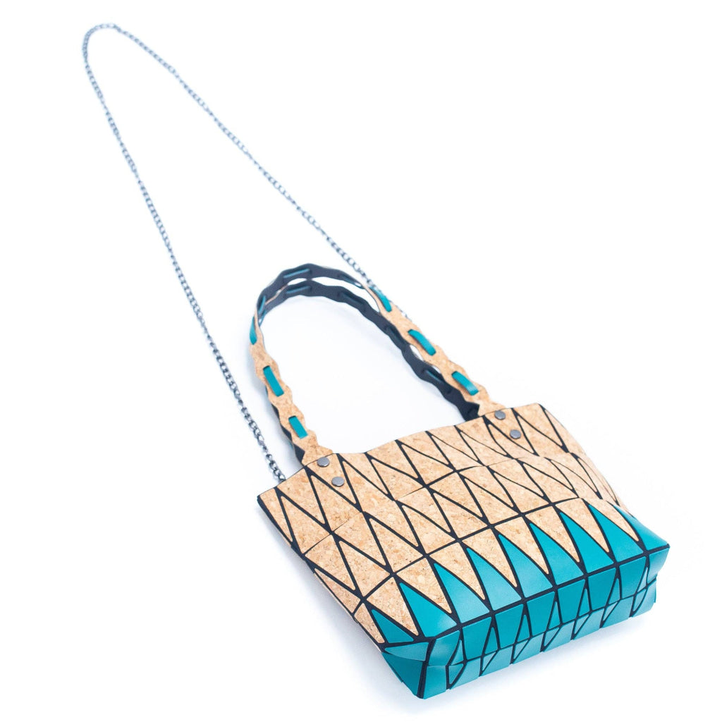 Pink black and lake blue Natural Cork Geometric handbags BAG-2212