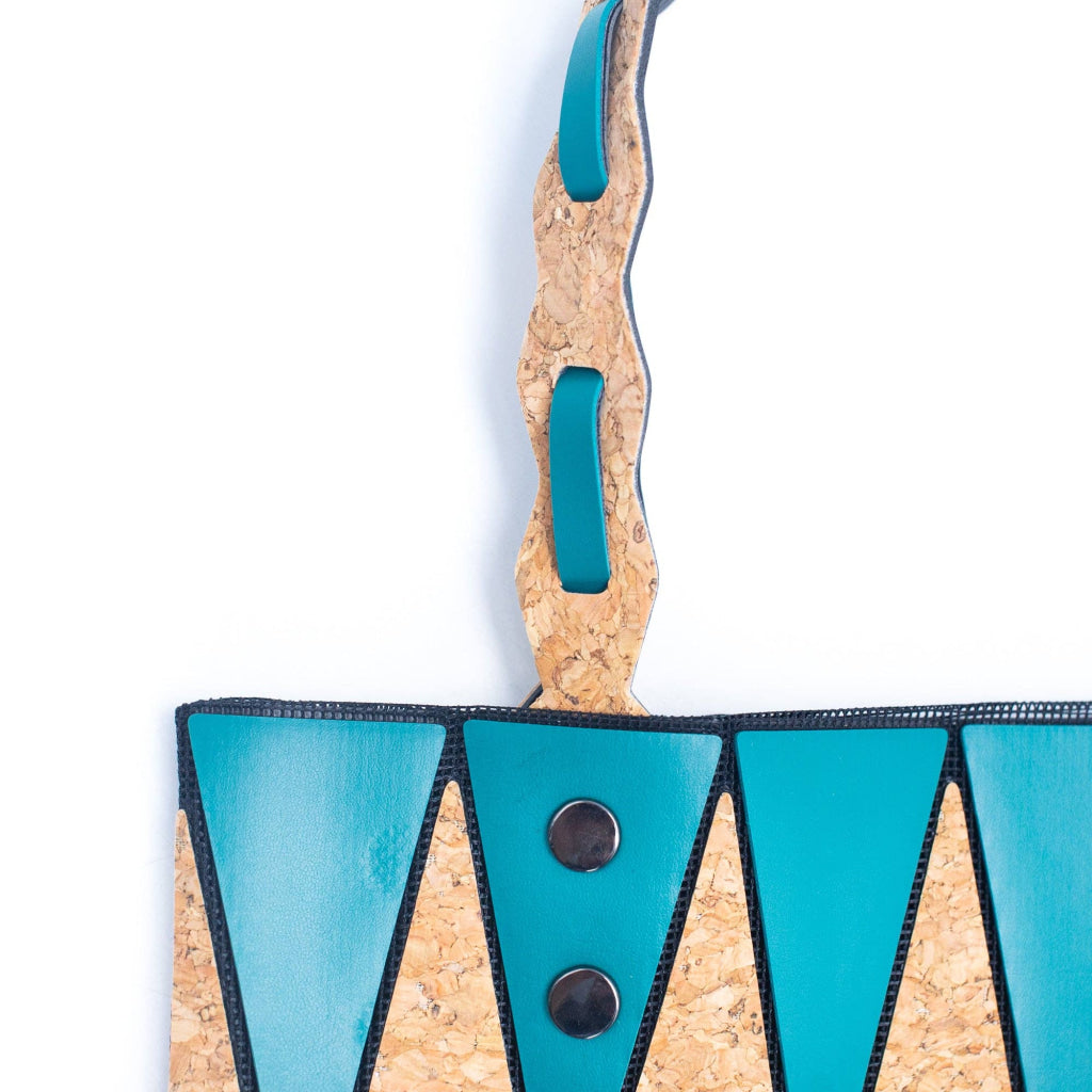 Pink black and lake blue Natural Cork Geometric Shopping Tote BAG-2211