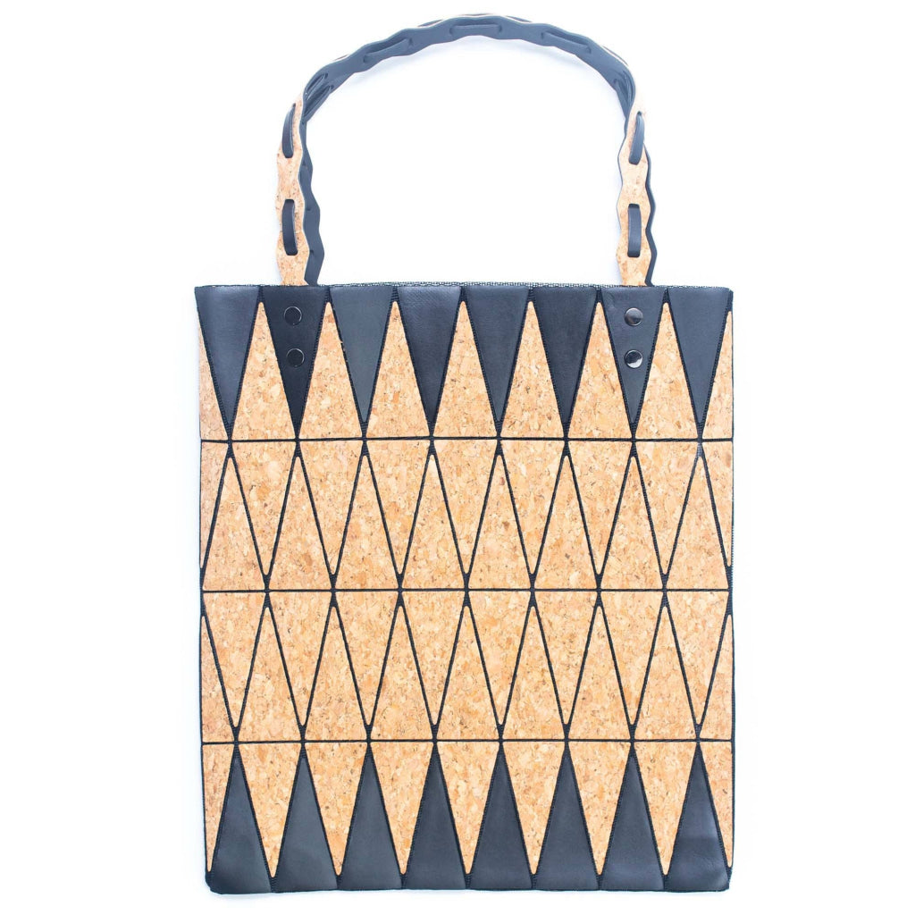 Pink black and lake blue Natural Cork Geometric Shopping Tote BAG-2211