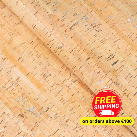 Rustic cork fabric with silver flecks COF-470