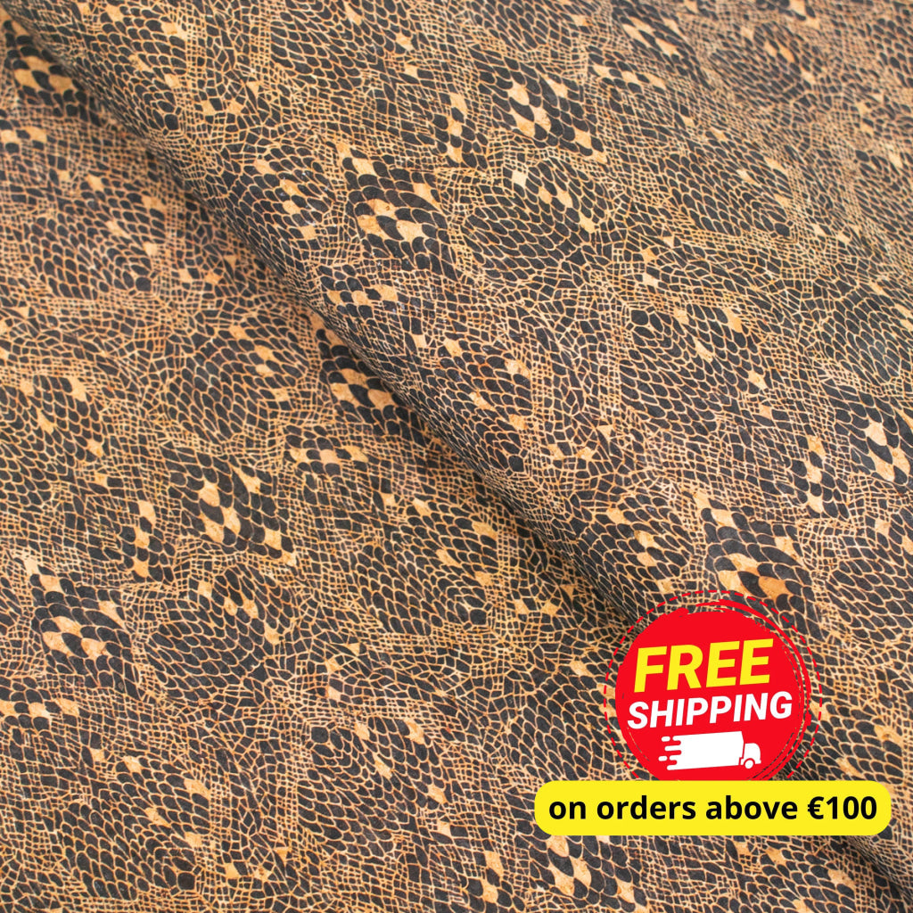 Serpent Skin Pattern Printed Cork Fabric Material COF-312-A