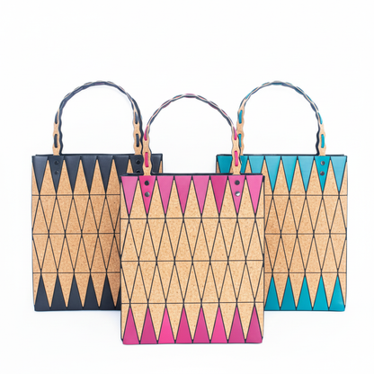 Pink black and lake blue Natural Cork Geometric Shopping Tote BAG-2211